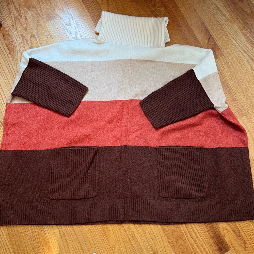 LOFT Cream Orange Brown Ribbed Knit Sweater